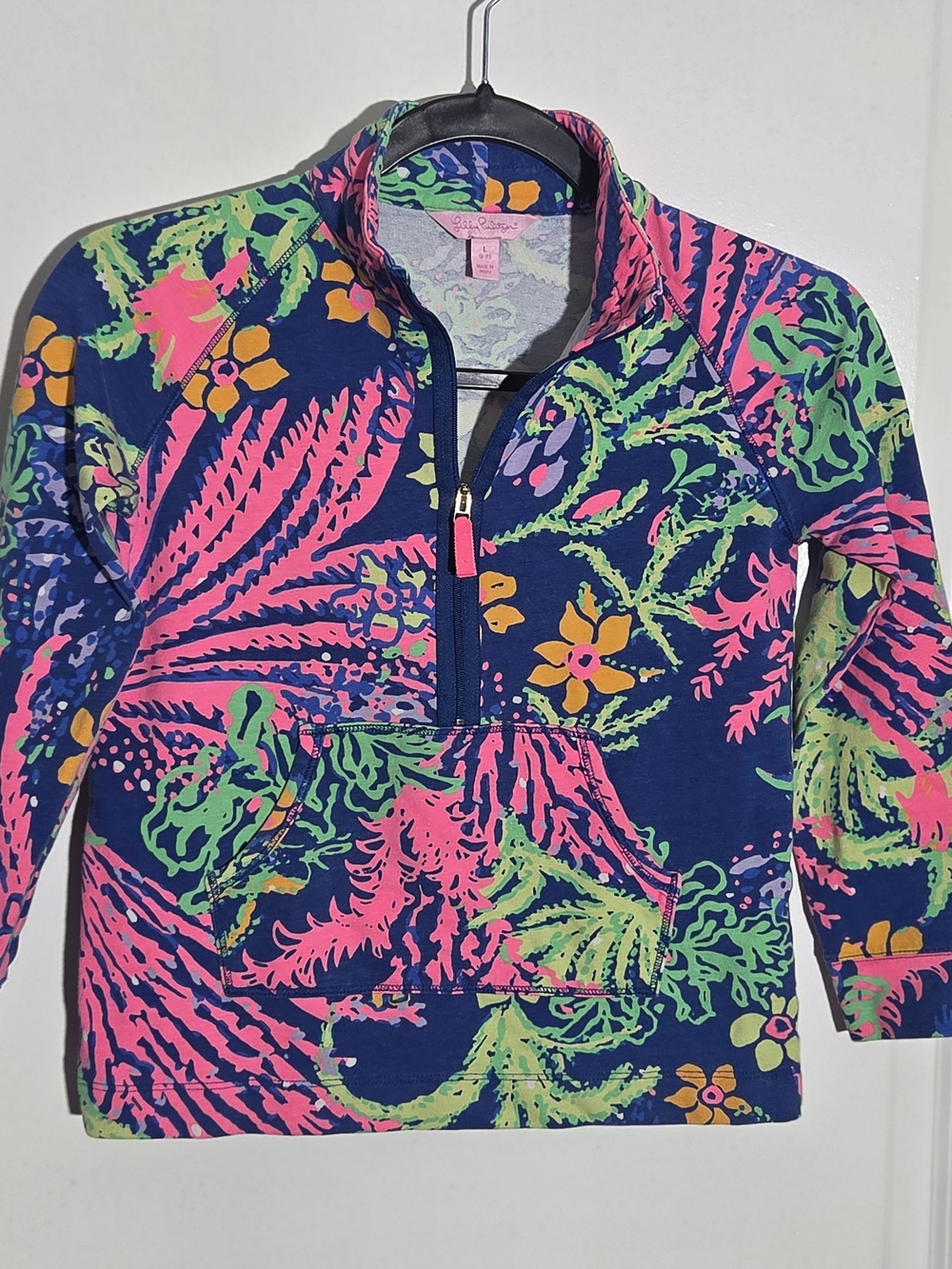 Lilly Pulitzer Kid's Blue Pink Skipper Coral Print  Size Large